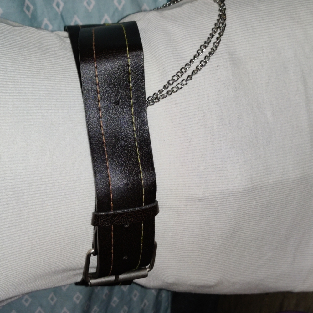 Brown Faux Leather Belt with chain